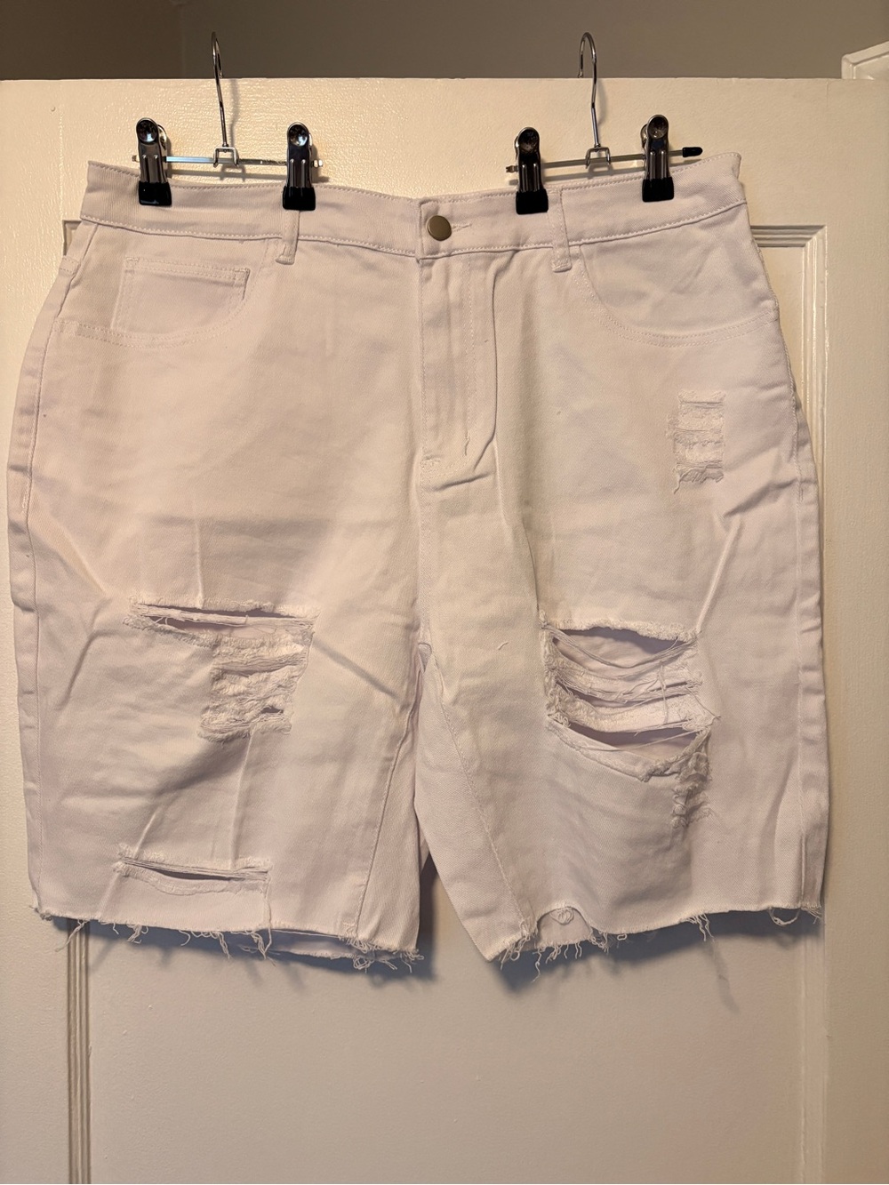 SHEIN White Distressed Bermuda Shorts